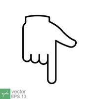 Pointing down icon. Simple outline style. Backhand index pointing down, forefinger, hand gesture pointer concept. Thin line vector illustration isolated on white background. EPS 10.