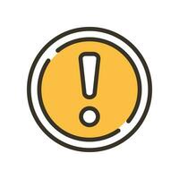 Exclamation mark in round shape for hazard warning symbol. Beware secure caution in traffic road. Error, notice, Alert, caution icon . Vector illustration filled outline style. EPS10