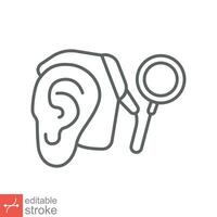 Cochlear implant icon. Simple outline style. Cybernetics, human ear with electronic device, technology, medical concept. Line vector illustration isolated on white background. Editable stroke EPS 10.