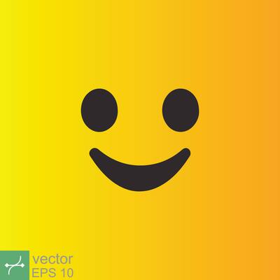 Smile icon template design. Smiling emoticon vector logo on yellow background. Face line art style. Funny doodle drawing, fun symbol, humor, joy concept. EPS 10.