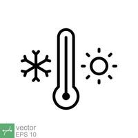 Weather temperature thermometer icon. Outline style sign for web and app. Thermometer with cold and hot symbol. Thin line vector illustration isolated on white background. EPS 10.