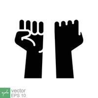 puño elevado arriba icono. sencillo sólido estilo. fuerte brazo, mano fuerza, unidad, revolución, protesta, libertad concepto. glifo vector ilustración aislado en blanco antecedentes. eps 10