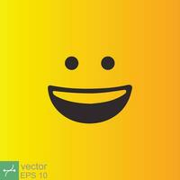 Smile icon template design. Smiling emoticon vector logo on yellow background. Face line art style. Funny doodle drawing, fun symbol, humor, joy concept. EPS 10.