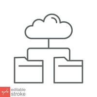 Cloud storage icon. Simple outline style. Digital file organization service, upload, computer backup, technology concept. Line vector illustration isolated on white background editable stroke EPS 10.