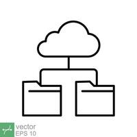 Cloud storage icon. Simple outline style. Digital file organization service, upload, computer backup, technology concept. Thin line vector illustration isolated on white background. EPS 10.