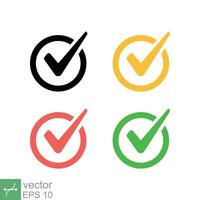 Check mark icon set. Simple flat style. Tick, right, checkmark, correct, ok sign, green, yes concept. Vector illustration isolated on white background. EPS 10.