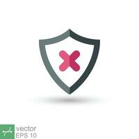 Shield with cross mark icon. Simple flat style. Decline, check mark false, danger protection, red alert, unsafe concept. Vector illustration symbol isolated on white background. EPS 10.