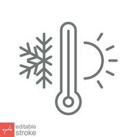 Weather temperature thermometer icon. Outline style sign for web and app. Thermometer with cold and hot symbol. Thin line vector illustration isolated on white background. Editable stroke EPS 10.