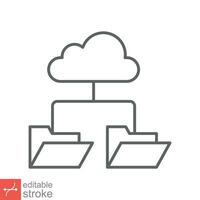 Cloud storage icon. Simple outline style. Digital file organization service, upload, computer backup, technology concept. Line vector illustration isolated on white background editable stroke EPS 10.