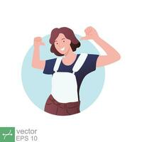 mujer mirando confidente con sonrisa en rostro, señalando uno mismo con dedos orgulloso y contento. sencillo plano estilo vector diseño ilustraciones. eps 10