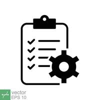 Clipboard with gear icon. Simple flat style. Project plan, document, task check list, compliant, clipboard with cog, management concept. Vector illustration isolated on white background. EPS 10.