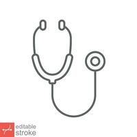 Stethoscope cardio device icon. Simple outline style. Medical, doctor equipment, health heart, hospital concept. Thin line vector illustration isolated on white background. Editable stroke EPS 10.