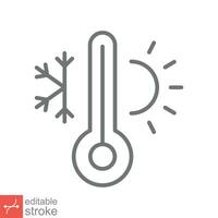 clima temperatura termómetro icono. contorno estilo firmar para web y aplicación termómetro con frío y caliente símbolo. Delgado línea vector ilustración aislado en blanco antecedentes. editable carrera eps 10