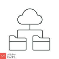 Cloud storage icon. Simple outline style. Digital file organization service, upload, computer backup, technology concept. Line vector illustration isolated on white background editable stroke EPS 10.