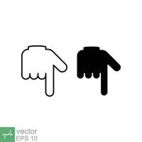 Hand pointing down icon. Simple outline and solid style. Backhand index, index finger concept. Thin line and glyph vector illustration isolated on white background. EPS 10.