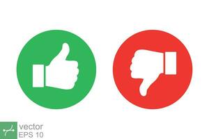 Hand thumb up and thumb down icon. Simple flat style. Green and red circle, like, unlike, positive, negative, good, bad, voting concept. Vector illustration isolated on white background. EPS 10.