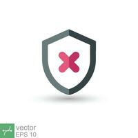 Shield with cross mark icon. Simple flat style. Decline, check mark false, danger protection, red alert, unsafe concept. Vector illustration symbol isolated on white background. EPS 10.