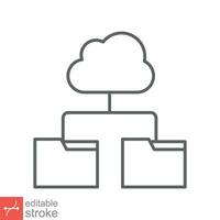 Cloud storage icon. Simple outline style. Digital file organization service, upload, computer backup, technology concept. Line vector illustration isolated on white background editable stroke EPS 10.