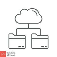 Cloud storage icon. Simple outline style. Digital file organization service, upload, computer backup, technology concept. Line vector illustration isolated on white background editable stroke EPS 10.