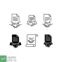 Business contract icon set. Simple flat style. Agreement, handshake, partners, document, business concept. Vector illustration isolated on white background. EPS 10.