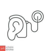 Cochlear implant icon. Simple outline style. Cybernetics, human ear with electronic device, technology, medical concept. Line vector illustration isolated on white background. Editable stroke EPS 10.