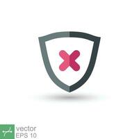 Shield with cross mark icon. Simple flat style. Decline, check mark false, danger protection, red alert, unsafe concept. Vector illustration symbol isolated on white background. EPS 10.