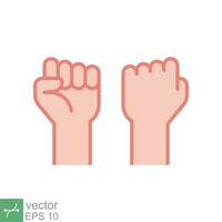 Fist raised up icon. Simple flat style. Strong arm, hand power, unity, revolution, protest, freedom concept. Vector illustration isolated on white background. EPS 10.