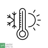 Weather temperature thermometer icon. Outline style sign for web and app. Thermometer with cold and hot symbol. Thin line vector illustration isolated on white background. EPS 10.