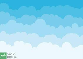 Sky clouds background. Blue sky pattern flat style. Cartoon poster, weather, heaven concept. Vector illustration isolated. EPS 10.