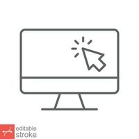 Computer monitor click cursor line icon. Simple outline style sign for mobile concept and web design. Mouse, PC, desktop, display. Vector illustration isolated. Editable stroke EPS 10.