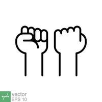 Fist raised up icon. Simple outline style. Strong arm, hand power, unity, revolution, protest, freedom concept. Thin line vector illustration isolated on white background. EPS 10.