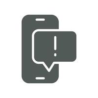 Spam data warning notification in mobile phone. malware attack. Bubble messenger with exclamation.Chat, encrypted, encryption secured, warning icon Vector illustration solid, glyph style. EPS 10