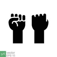 Fist raised up icon. Simple solid style. Strong arm, hand power, unity, revolution, protest, freedom concept. Glyph vector illustration isolated on white background. EPS 10.