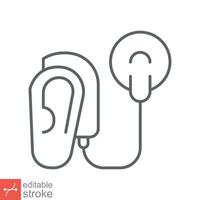 Cochlear implant icon. Simple outline style. Cybernetics, human ear with electronic device, technology, medical concept. Line vector illustration isolated on white background. Editable stroke EPS 10.