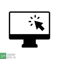 Computer monitor click cursor glyph icon. Simple solid style sign for mobile concept and web design. Mouse, PC, desktop, display. Vector illustration isolated. EPS 10.