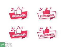 Set of best recommend icon with thumb up stamp. Good quality, price, like, deal, red banner recommended, business concept. Vector illustration isolated on white background. EPS 10.