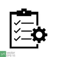 Clipboard with gear icon. Simple flat style. Project plan, document, task check list, compliant, clipboard with cog, management concept. Vector illustration isolated on white background. EPS 10.