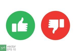 Hand thumb up and thumb down icon. Simple flat style. Green and red circle, like, unlike, positive, negative, good, bad, voting concept. Vector illustration isolated on white background. EPS 10.