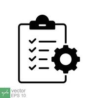 Clipboard with gear icon. Simple flat style. Project plan, document, task check list, compliant, clipboard with cog, management concept. Vector illustration isolated on white background. EPS 10.