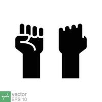 Fist raised up icon. Simple solid style. Strong arm, hand power, unity, revolution, protest, freedom concept. Glyph vector illustration isolated on white background. EPS 10.