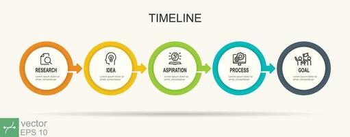 Business process. Timeline infographics with 5 steps, circles, arrows with icons. Vector flow chart. Five number graphic info template. EPS 10.