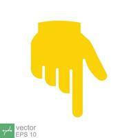 Yellow backhand index pointing down icon. Simple flat style. Hand, down, arrow, finger concept. Vector illustration isolated on white background. EPS 10.