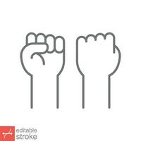 Fist raised up icon. Simple outline style. Strong arm, hand power, unity, revolution, protest, freedom concept. Thin line vector illustration isolated on white background. Editable stroke EPS 10.