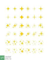 Star sparkle icon set. Simple flat style. Yellow, gold, orange, decoration twinkle, spark, shiny flash, glowing light effect concept. Vector illustration isolated on white background. EPS 10.