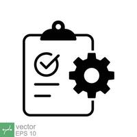 Clipboard with gear icon. Simple flat style. Project plan, document, task check list, compliant, clipboard with cog, management concept. Vector illustration isolated on white background. EPS 10.