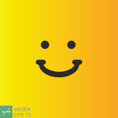 Smile icon template design. Smiling emoticon vector logo on yellow background. Face line art style. Funny doodle drawing, fun symbol, humor, joy concept. EPS 10.