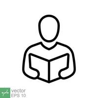 hombre leyendo libro icono Delgado línea para web y móvil, moderno plano diseño. sencillo contorno estilo. vector ilustración aislado en blanco antecedentes. eps 10