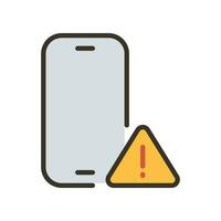 Concept of hazard or error notification in mobile phone. Warning about spam, secure connection. malware attack notification mobile, phone, icon. Vector illustration filled outline style EPS10