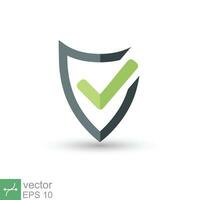 Shield with check mark icon. Simple flat style. Safety, protect, safe, proof, guard concept. Vector illustration symbol isolated on white background. EPS 10.