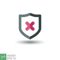 Shield with cross mark icon. Simple flat style. Decline, check mark false, danger protection, red alert, unsafe concept. Vector illustration symbol isolated on white background. EPS 10.